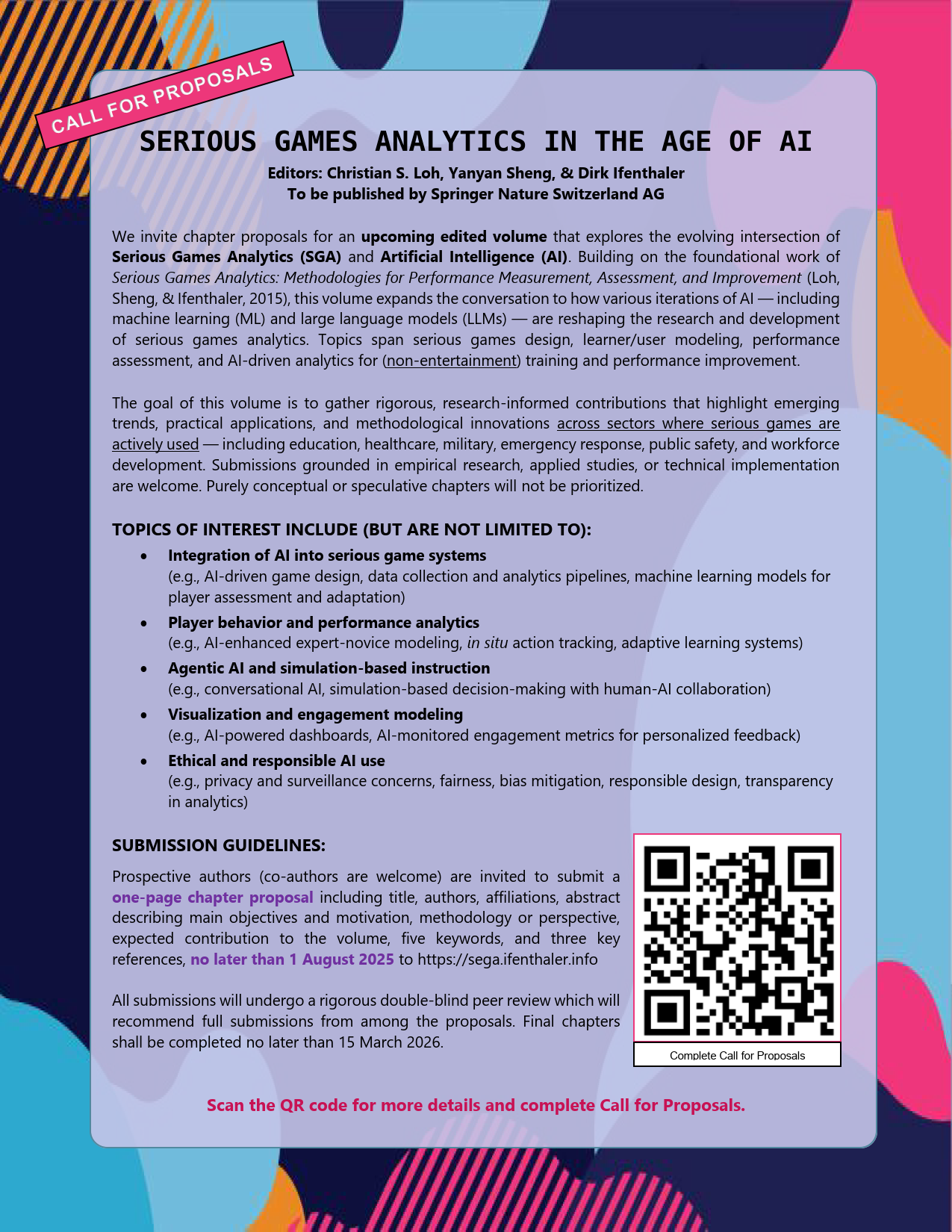 Serious Games Analytics 2 Call for Proposal (image)